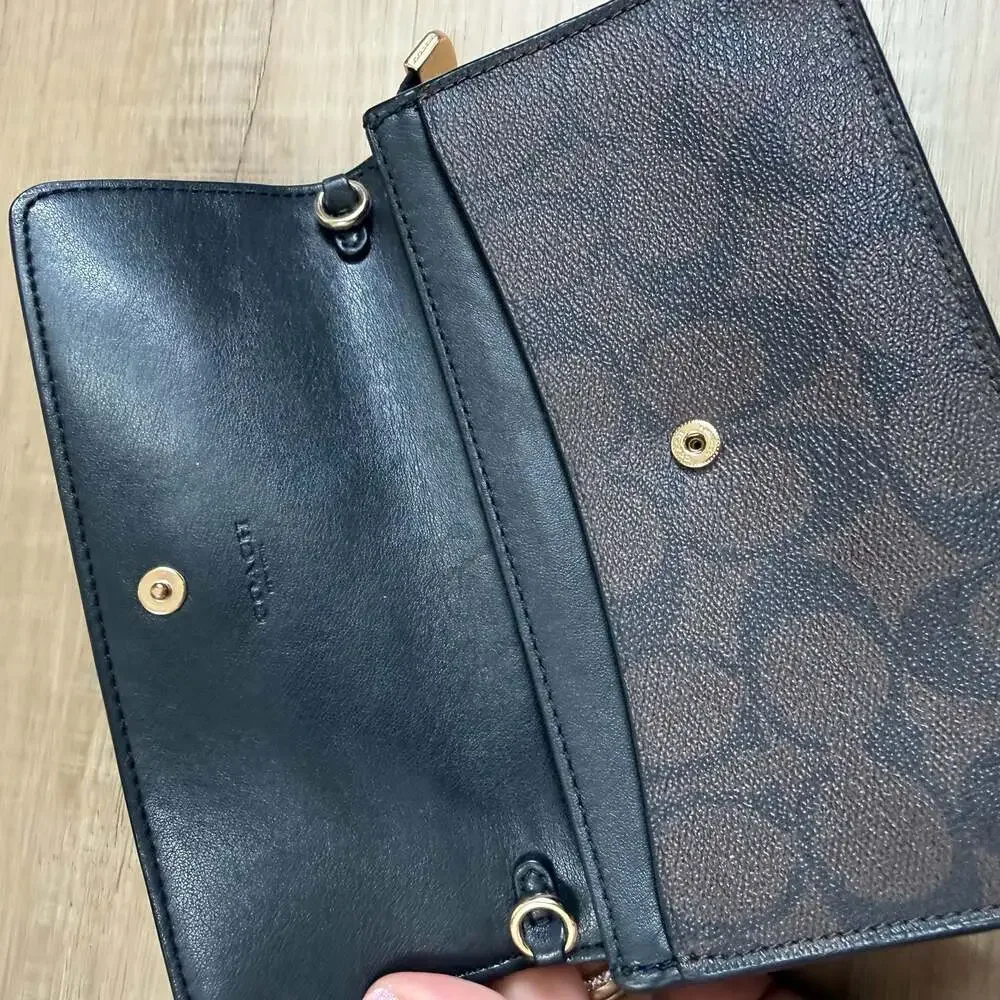 Coach Signature Coated Canvas and Leather Foldover Clutch Wallet